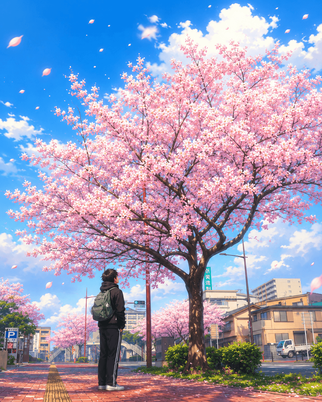 Blooming tree on a sunny hill